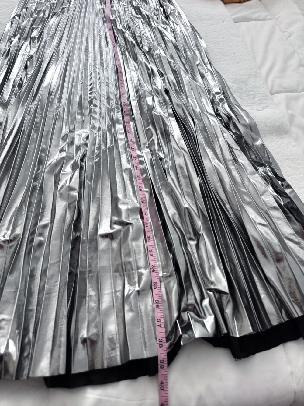 Dressed In Lala Metallic Pleated Midi Skirt in Sterling Silver - Picture 15 of 15